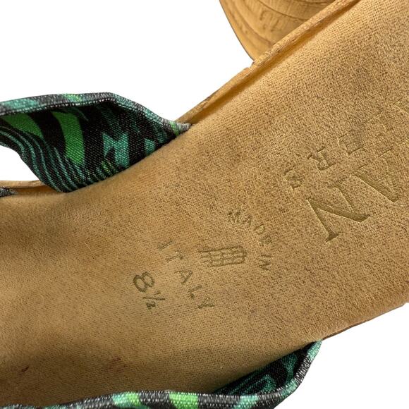 Italian Shoemakers Wedge Sandals Size 8.5 Green Tropical Lightweight Beach Open - Picture 7 of 9